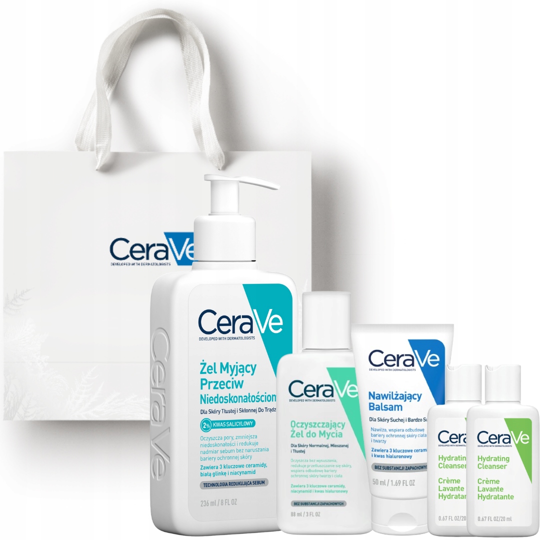 Zestaw CeraVe Żel Przeciw Niedoskonałościom, Oczyszczający żel, Balsam