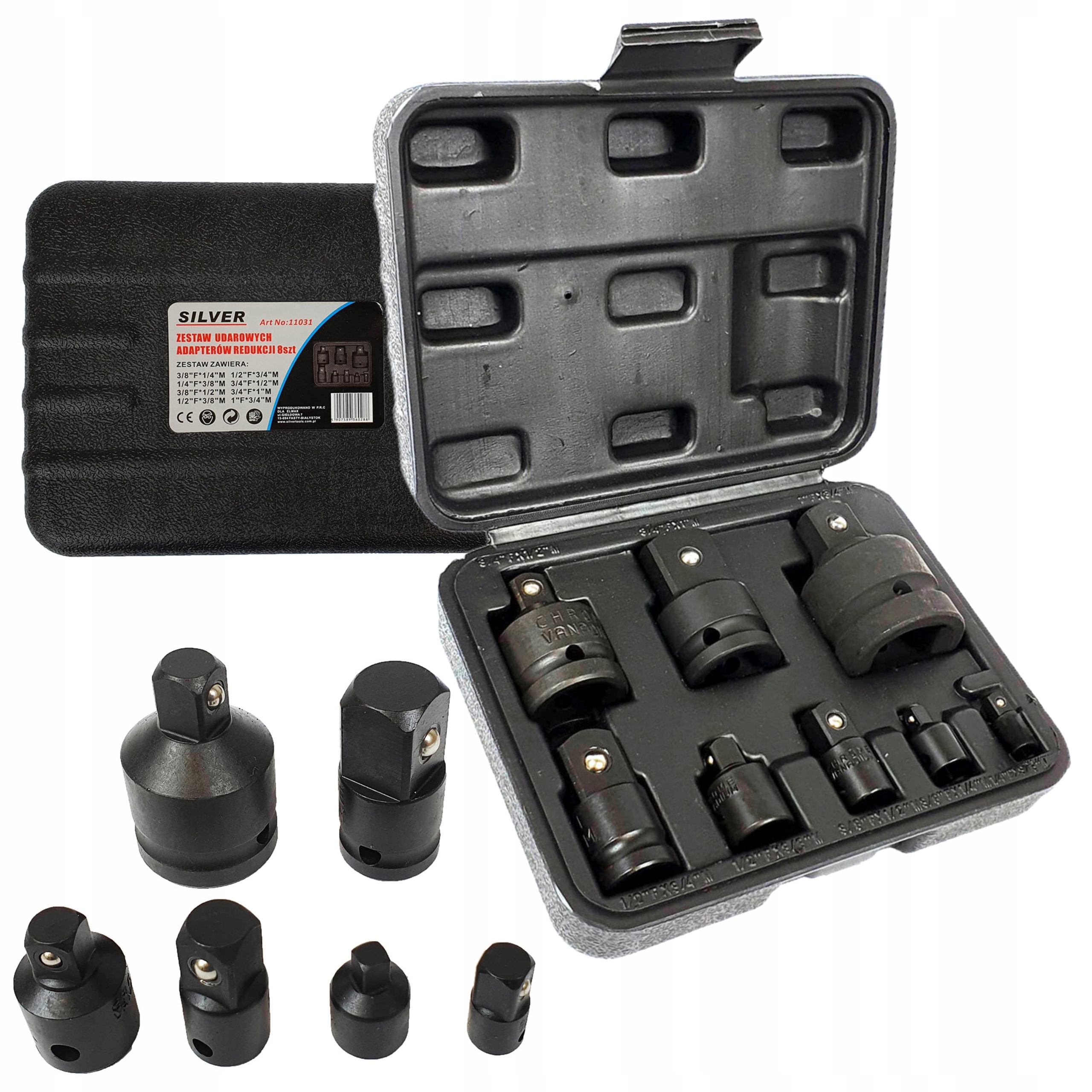 REDUKCJE ADAPTERY UDAROWE NASADKI KLUCZA GRZECHOTKI 1/2" 3/8" 1/4" 3/4 8szt