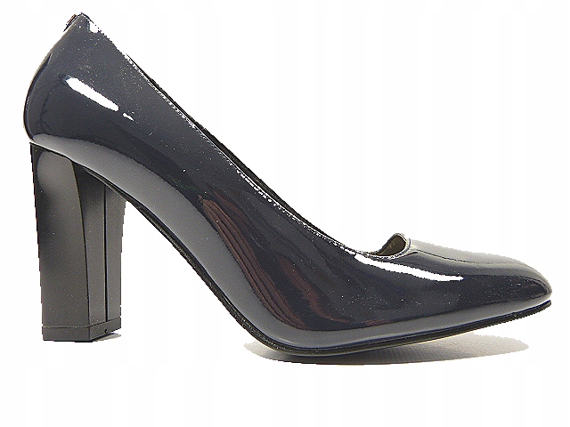 námořnická modrá lak kůže lodičky, stabilní podpatek Sala 37