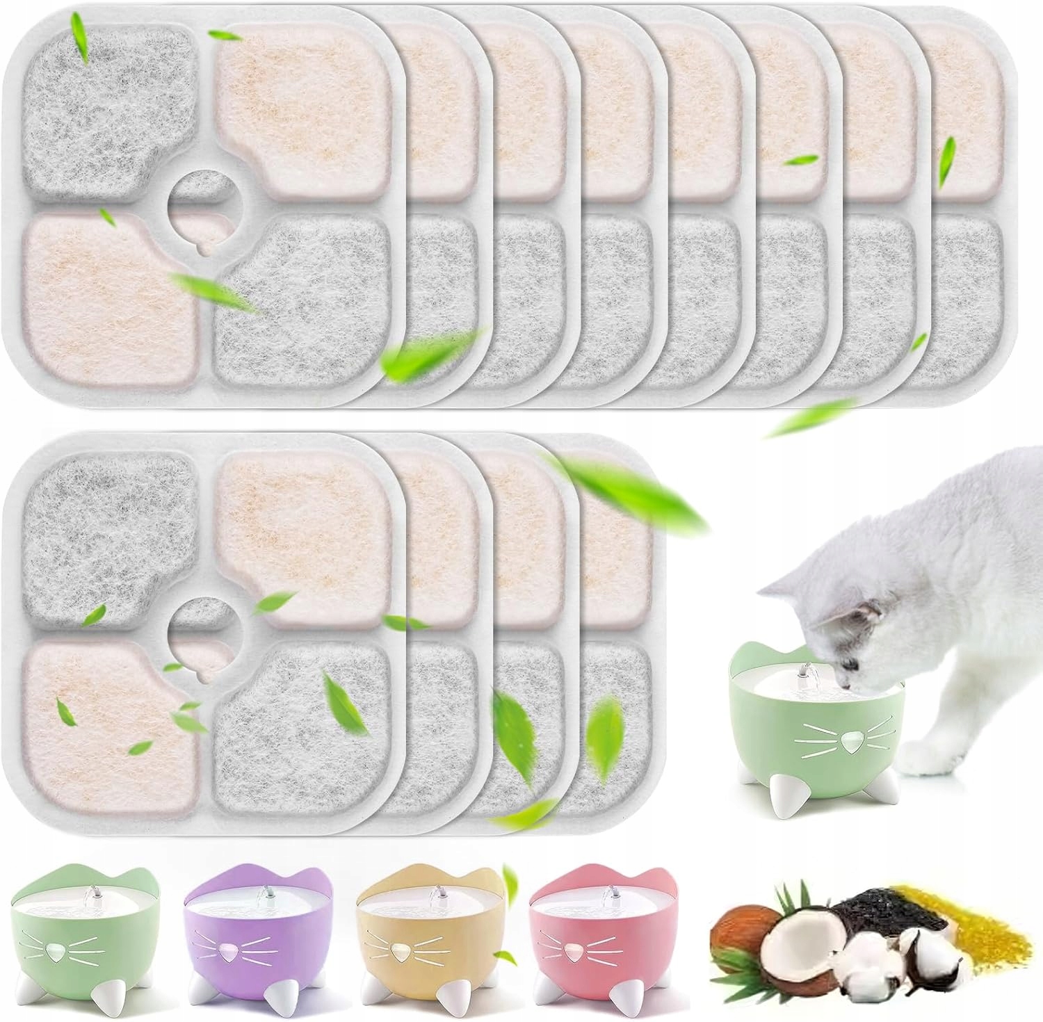 Levně 12 x Čtvercové Filtry Vyměnitelné Krmítko Fontány Catit Pixi Pro Kočky 8,5 cm