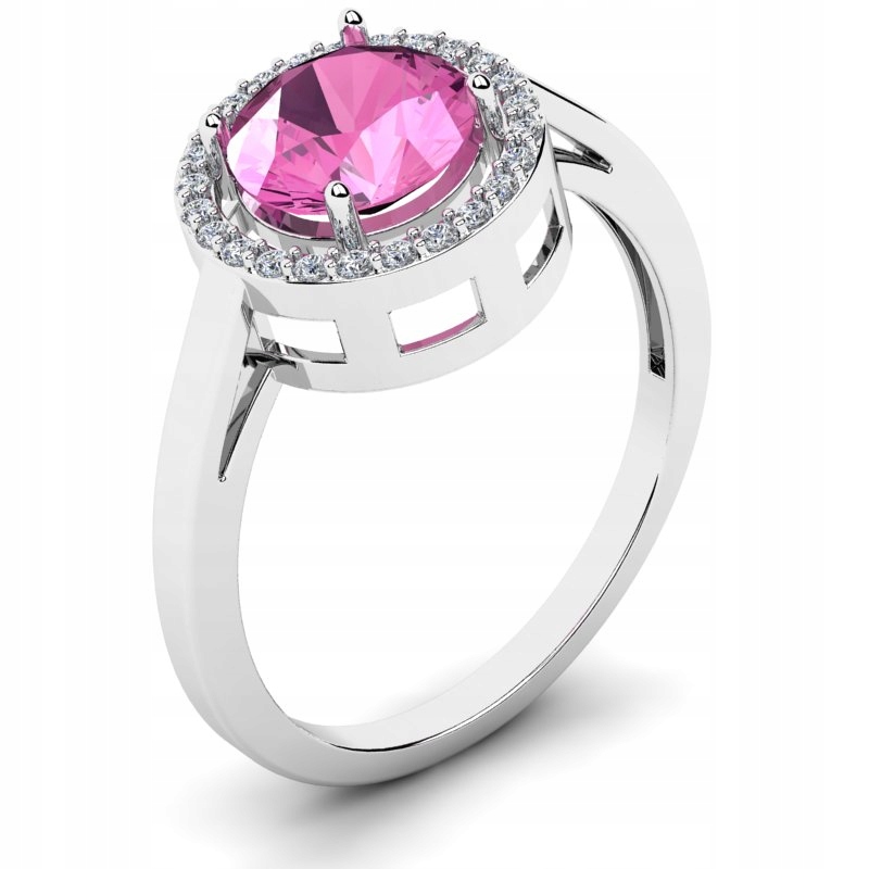 

Pierścionek Z Białego Złota Halo Z Różową Cyrkonią