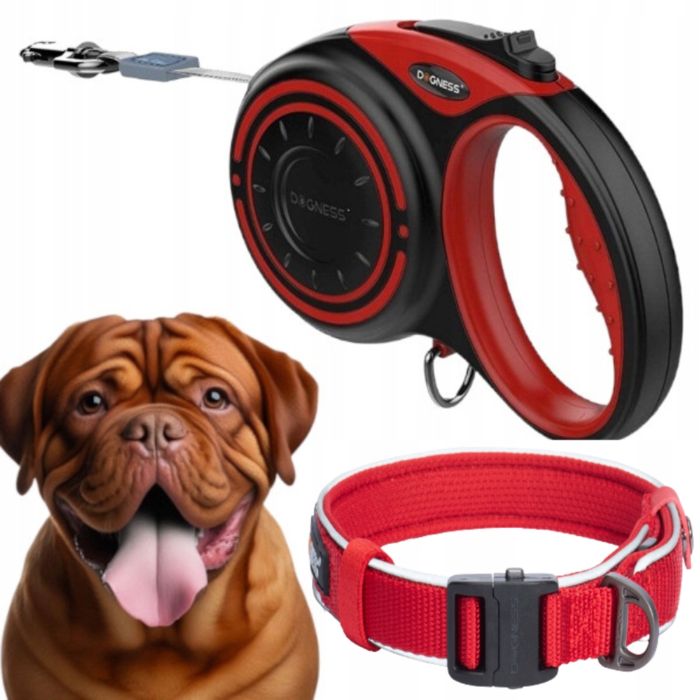 Vodítko Pro Psa automatická Svinovací Páska Dogness 5 m do 50 kg obojek XL