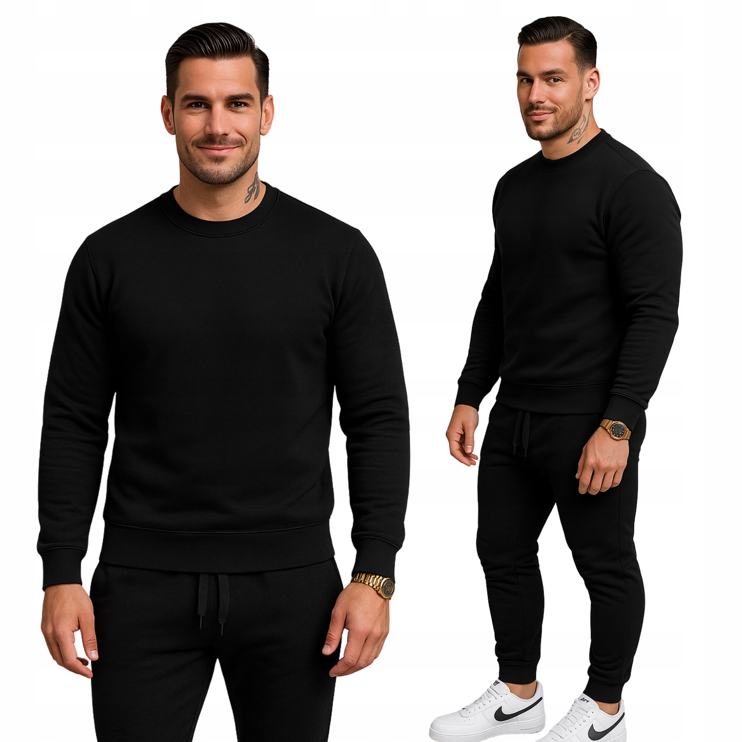 Komplet Dres Męski Kolor Cały Czarny Spodnie I Bluza Bez Kaptura XL