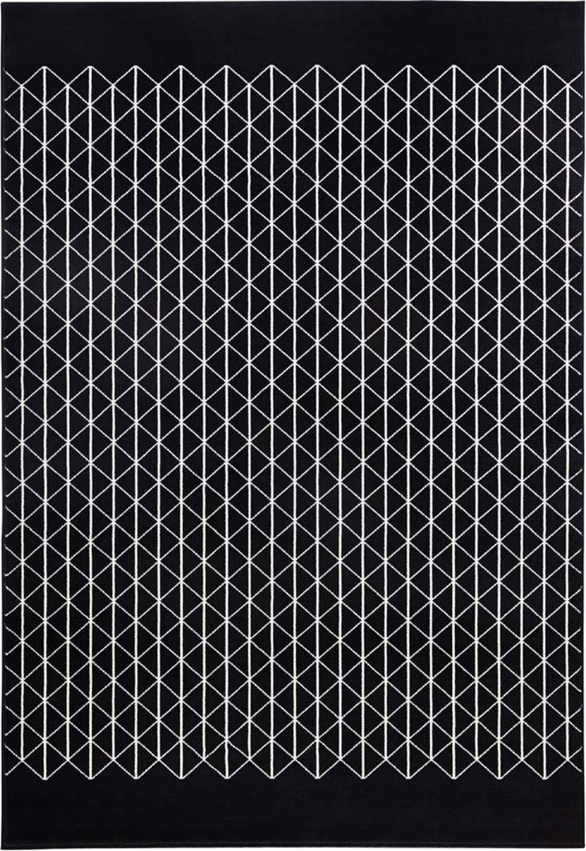 Moderný koberec 200 x 290 cm do obývačky, čierno-krémový s mäkkými vlasmi