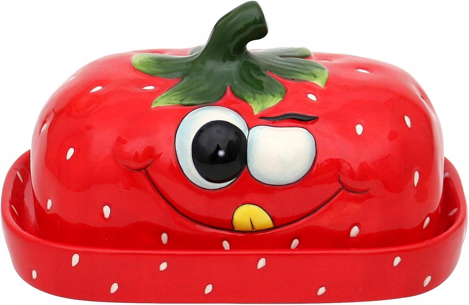 Keramická Máslenka Červená Jahoda 16,5 CM, Ručně Malovaná