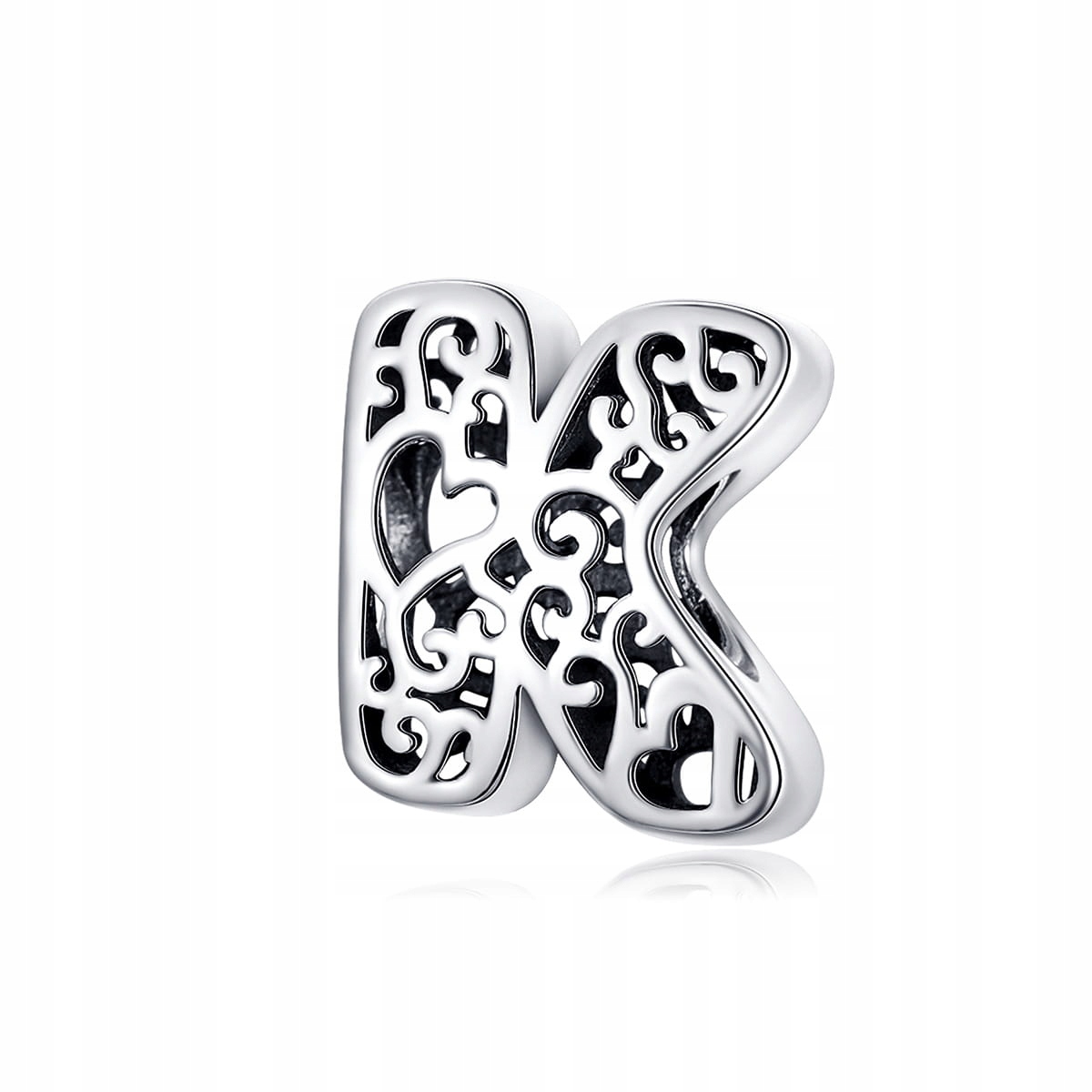 

G085 Litera K serce charms koralik srebro 925