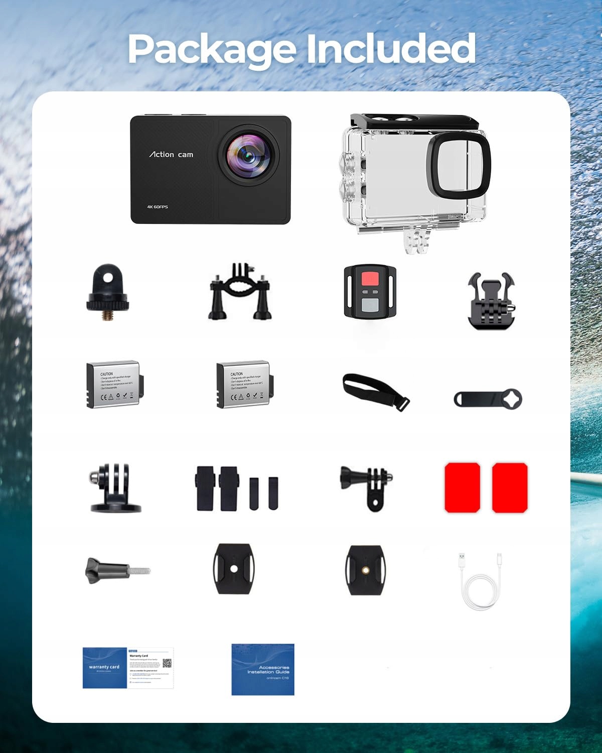 TIMNUT Kamera Sportowa 4K 60FPS 48MP WiFi Wodoodporna 40M 64G SD Karta — miniatura 6