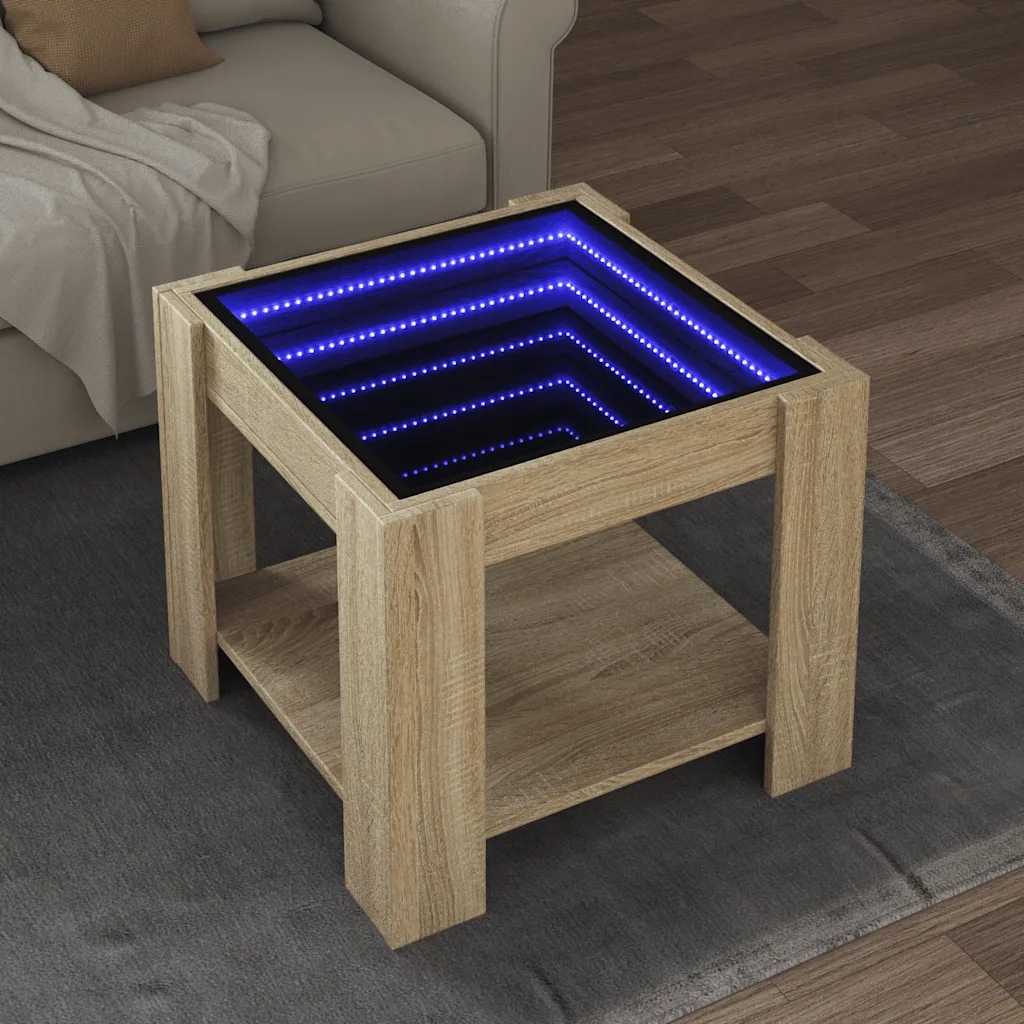 vidaXL Stolik kawowy z Led, dąb sonoma, 53x53x45 cm
