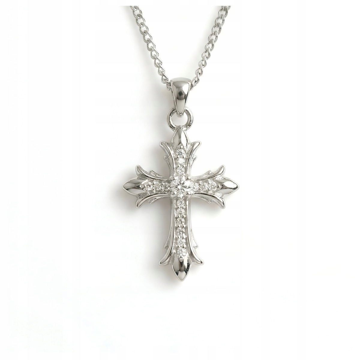 Náhrdelník Světelný křížek Moissanit Stříbro a bílé zlato