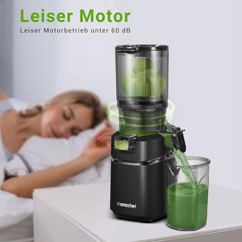 AMZCHEF Wolnoobrotowy Wyciskarka 250W 135MM Do Warzyw i Owoców 1,8L Czarna — miniatura 9
