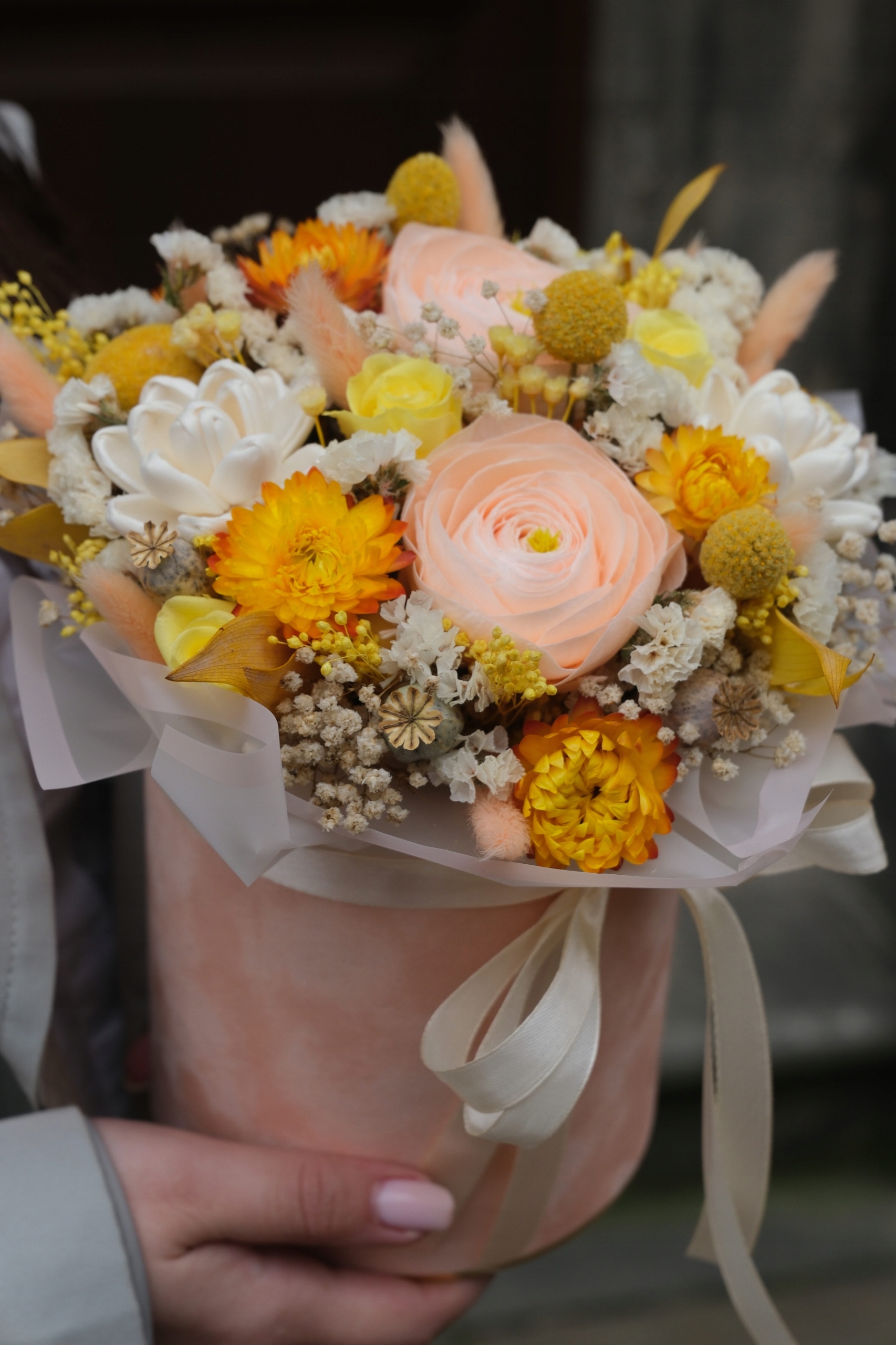 Flowerbox jarný s jasľami, kvety v krabici, ručné práce, venček