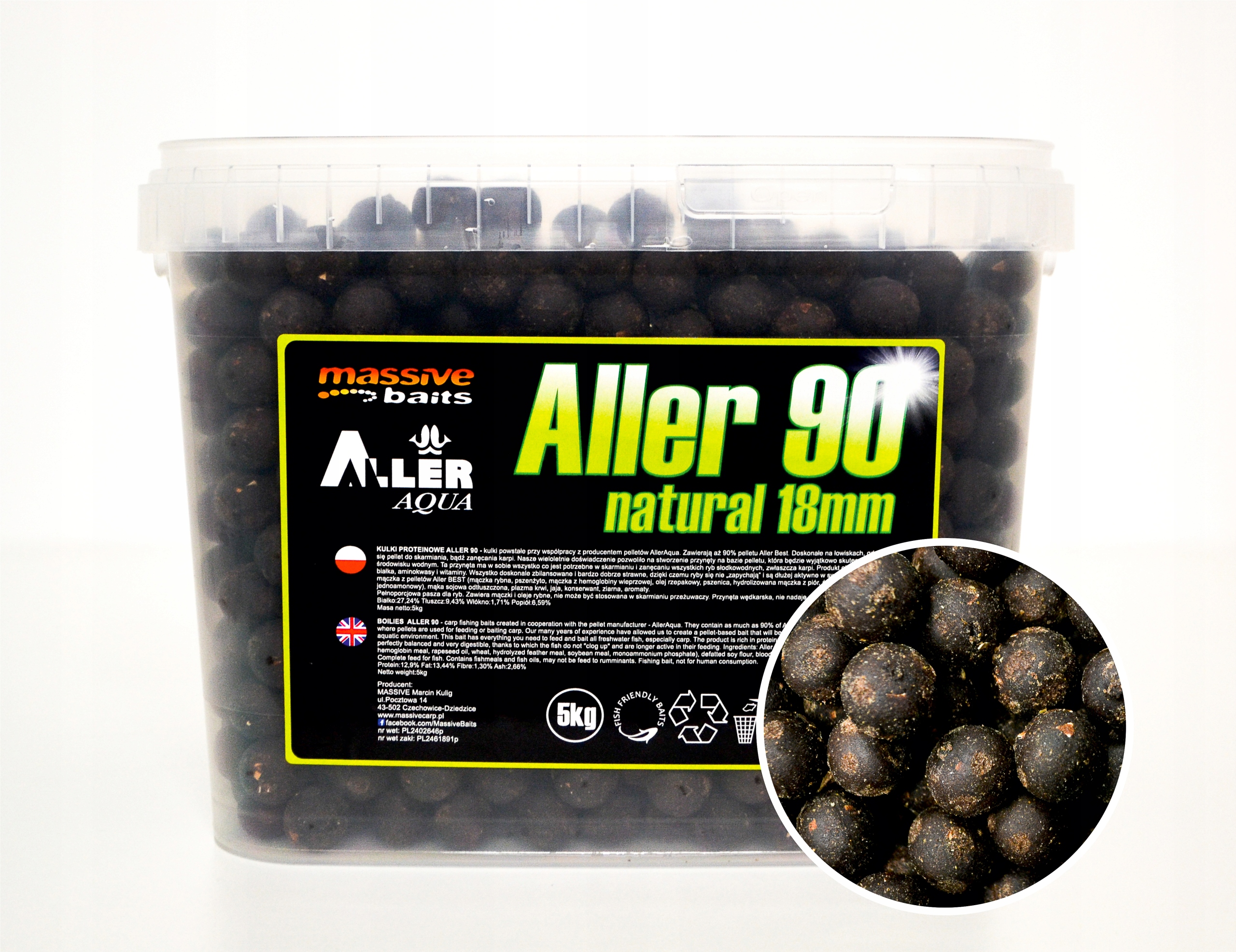 Massive Baits Kuličky Aller 90 Natural 24 mm 5 kg kbelík