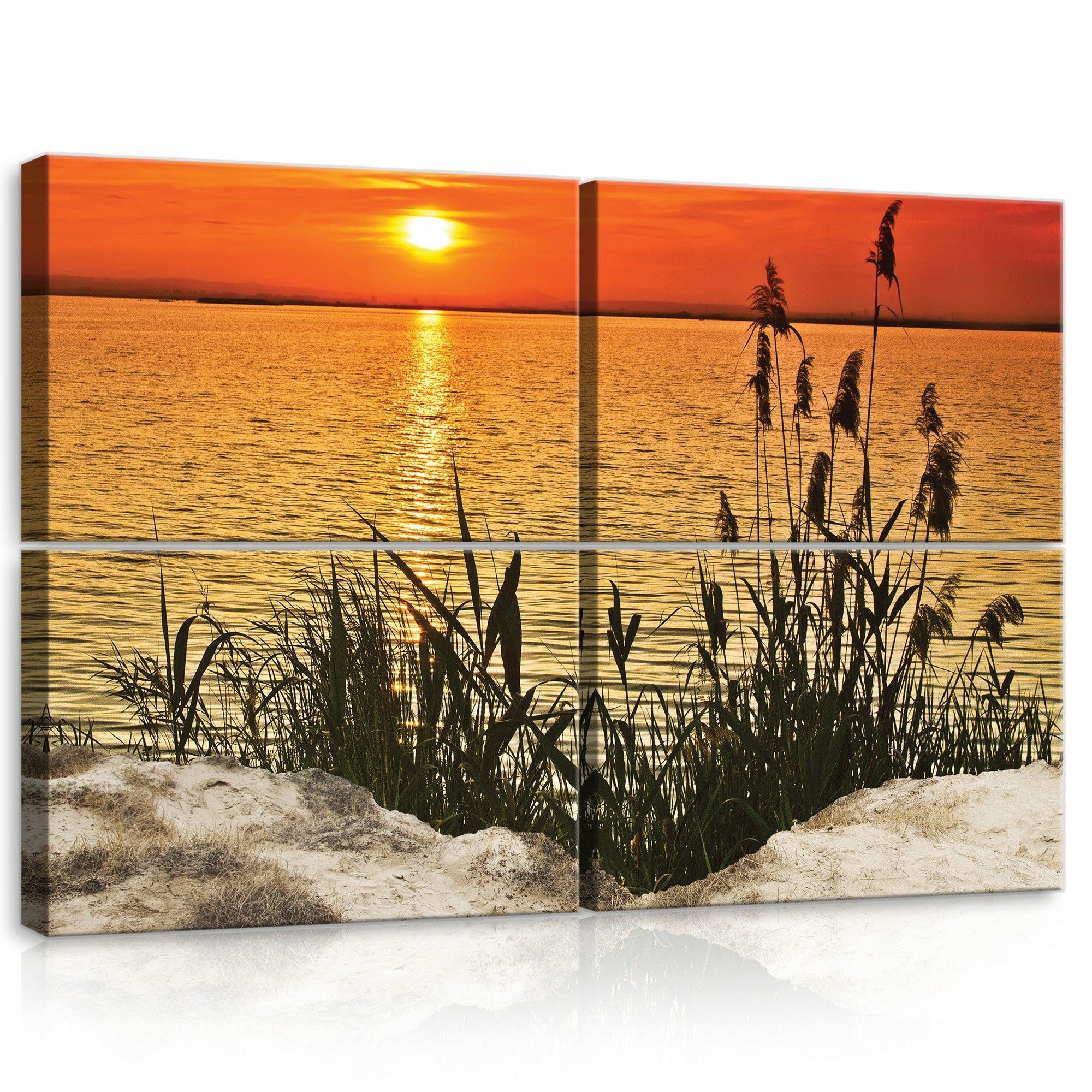 Obraz 120x80 Západ slnka vodná nádrž trstina príroda pokoj harmónia