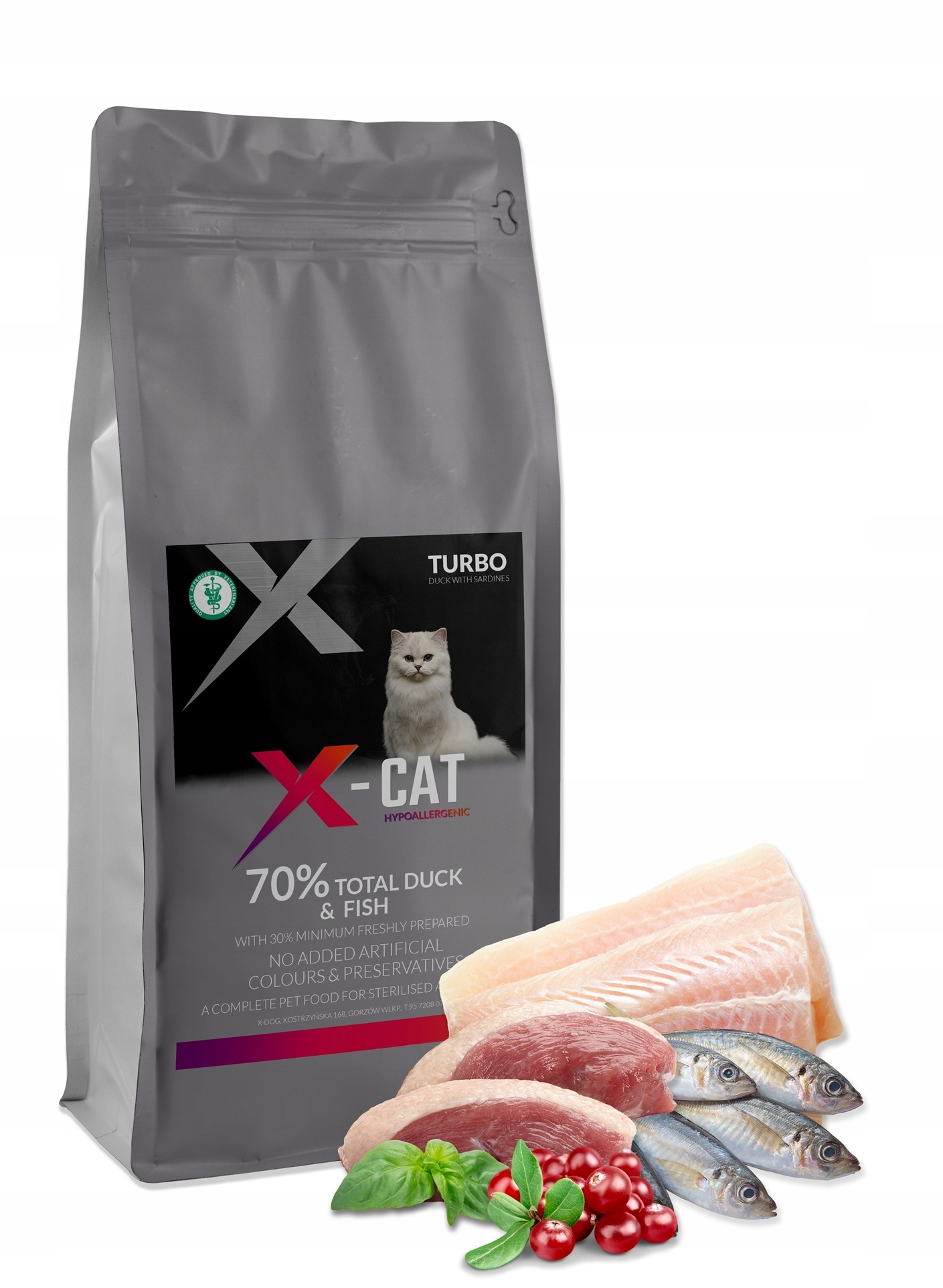 Sucha karma dla kota z kaczką i sardynkami 5kg X-cat bez zbóż 307