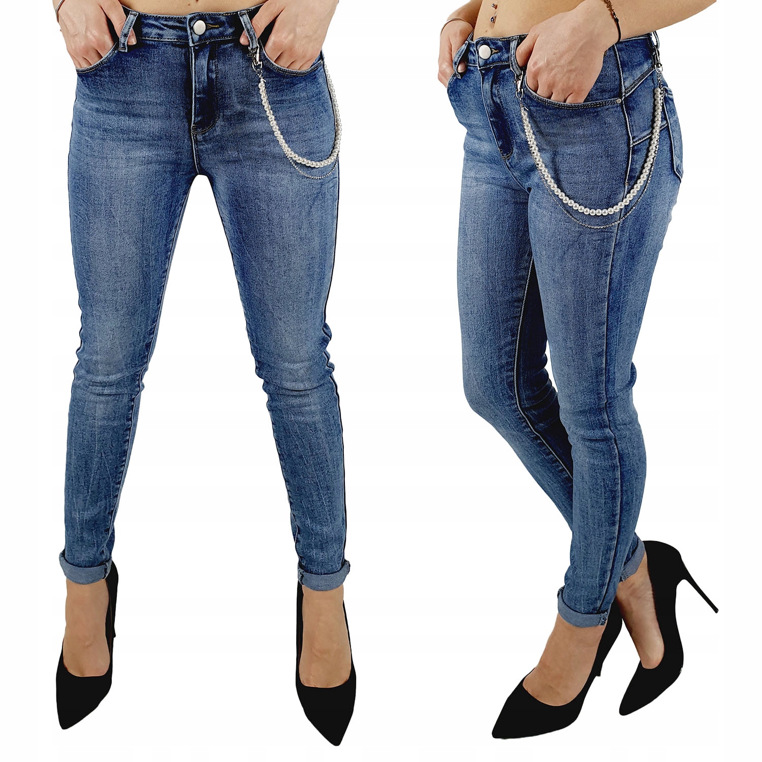 

Modne Damskie Spodnie Jeansowe Rurki Blue