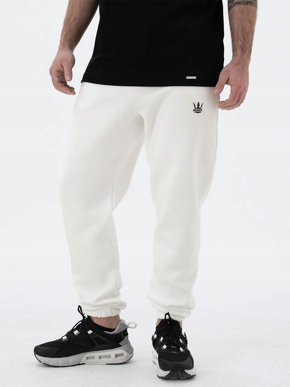 SPODNIE DRESOWE MĘSKIE REGULAR KLASYCZNE Modne BIAŁE KORONA Jigga Wear M