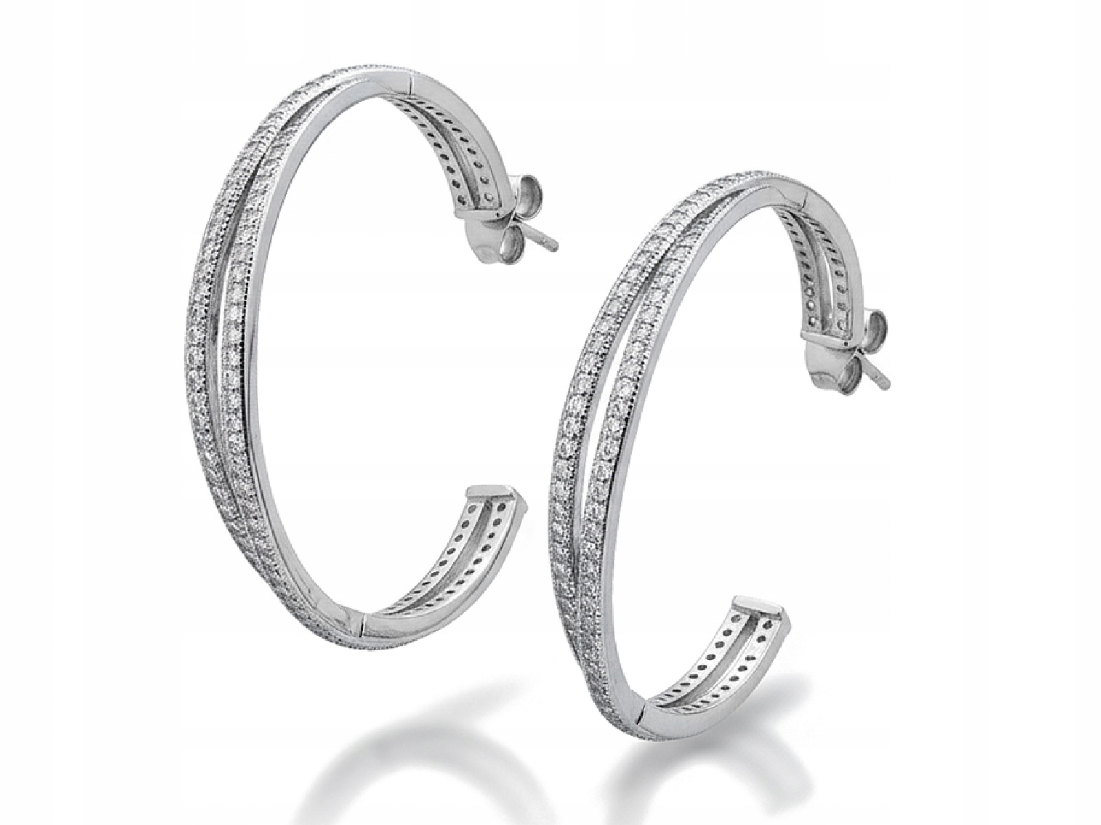 Stříbrné náušnice pro ženu 925 Dvojité s zirkony na tyči, módní vzor