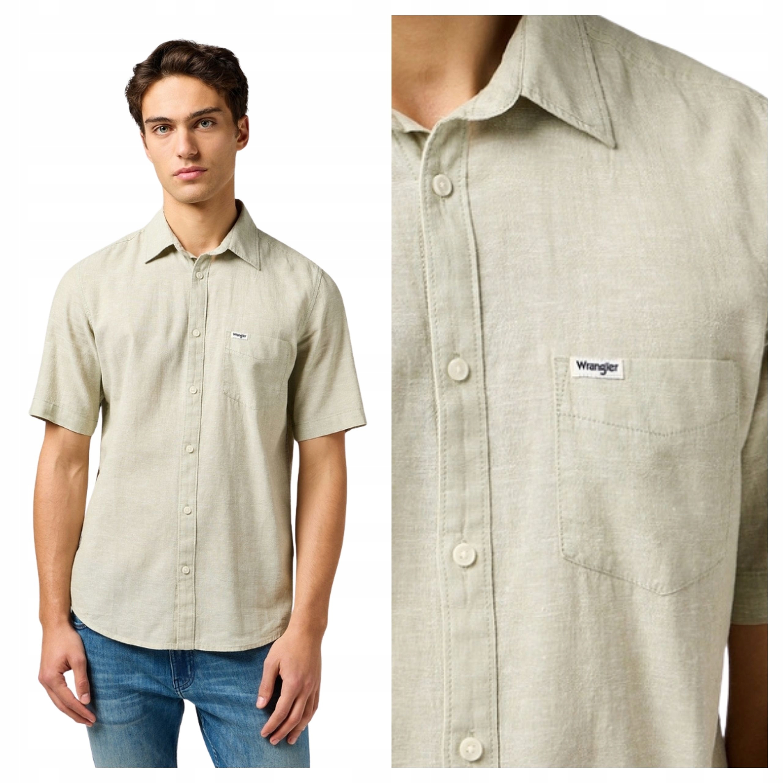 Pánská košile Wrangler Ss 1 Pkt Shirt Béžová Krátký rukáv M