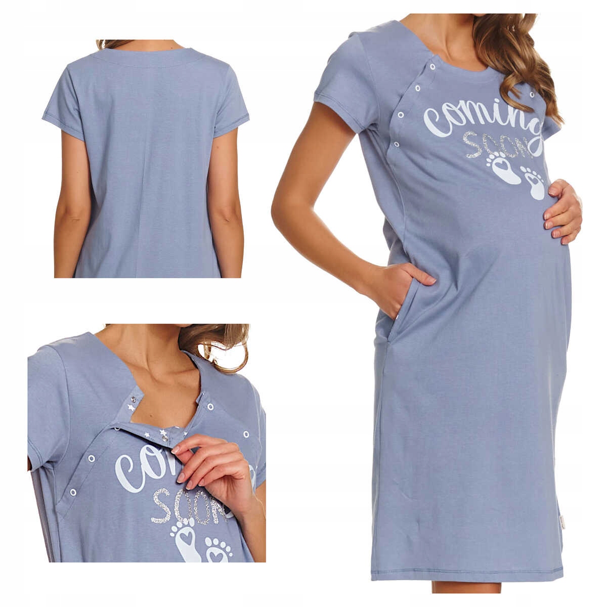 Doctornap noční těhotenská košile pro maminky bavlna Tcb 7459 sky blue S