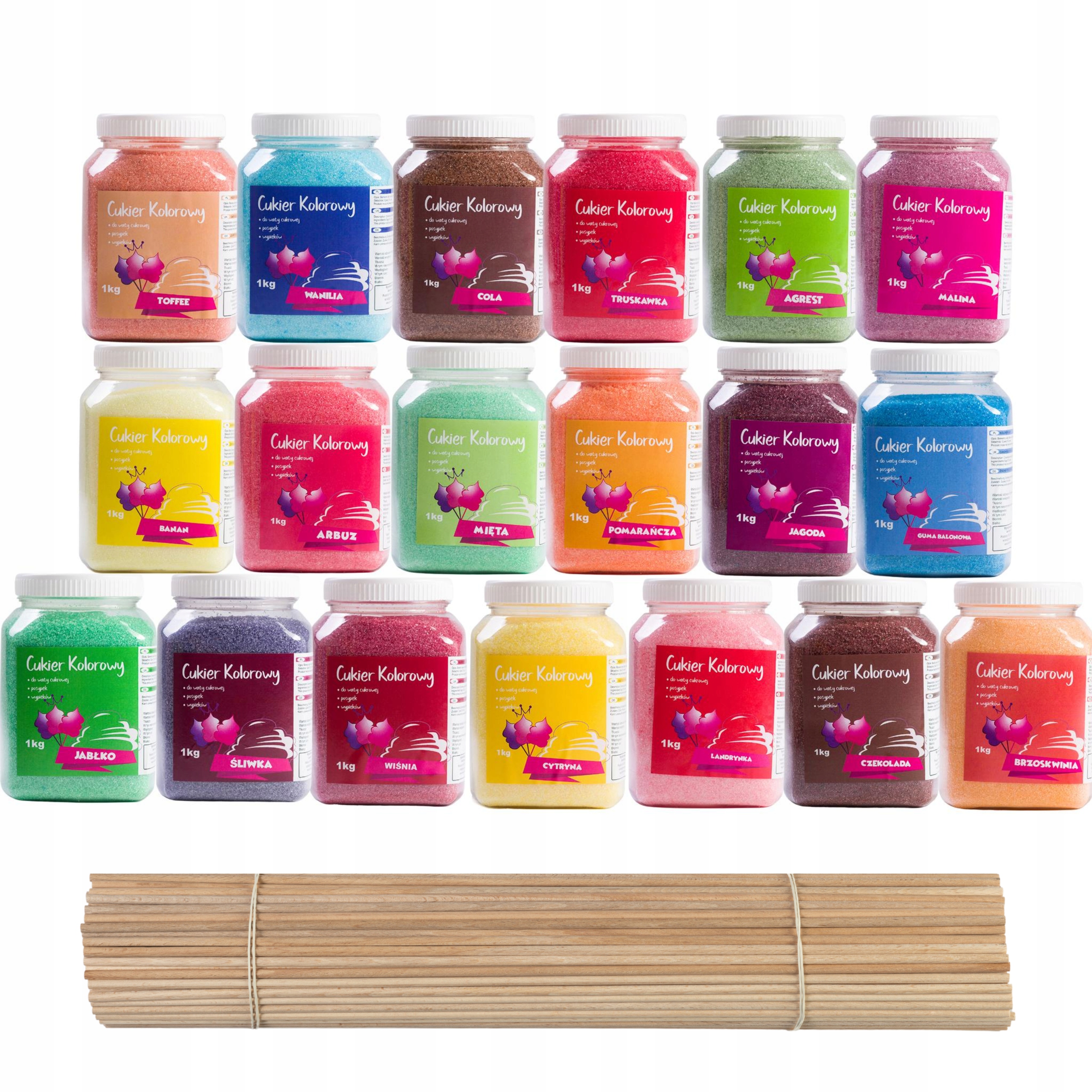 Cukier Kolorowy 19x1kg 100 patyków