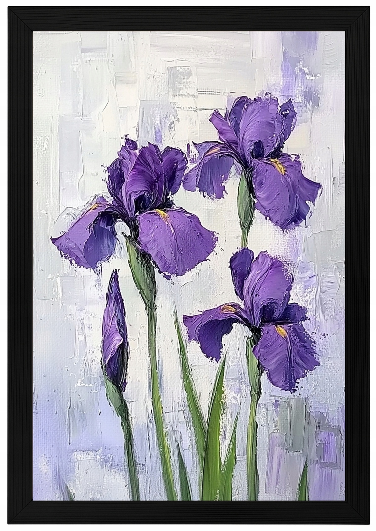 Plakát Rámeček Dřevo Olej Impasto Příroda Zahrada Fialové Kosatce 40x60