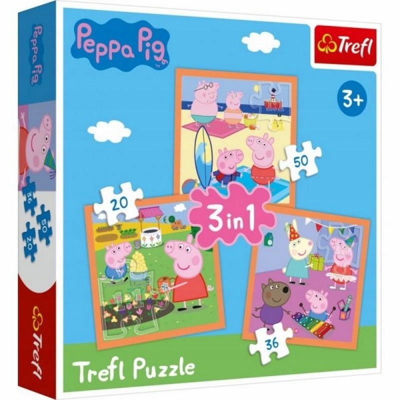 PUZZLE 3 W 1 ŚWINKA PEPPA 3 układanki