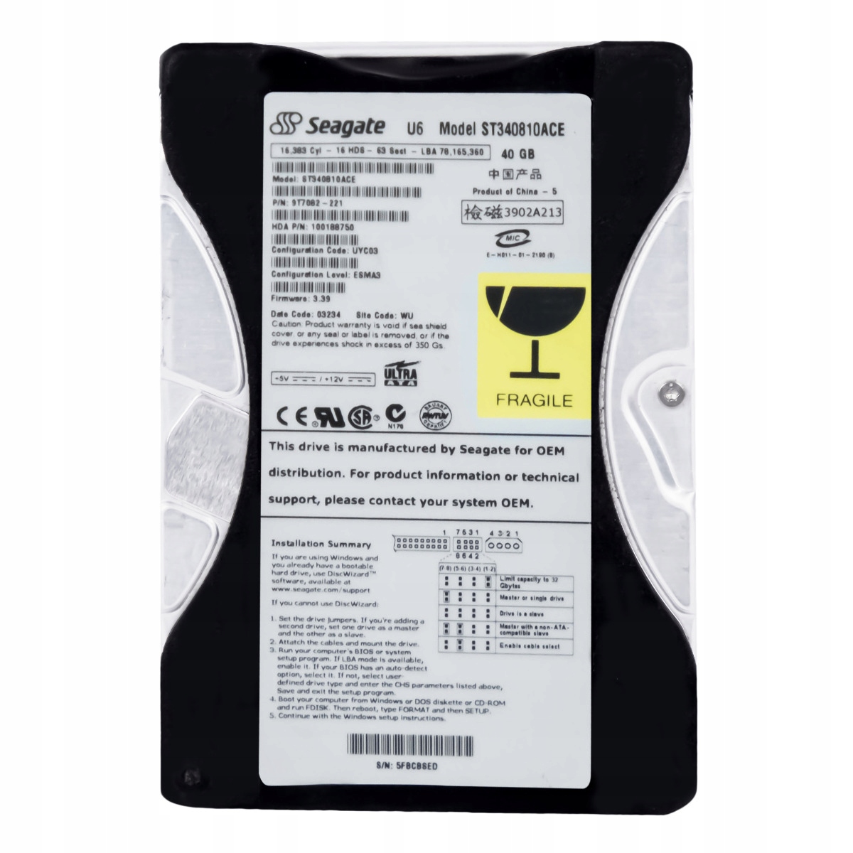 Seagate U6 40GB 5.4K 2MB Ata 3.5'' ST340810ACE