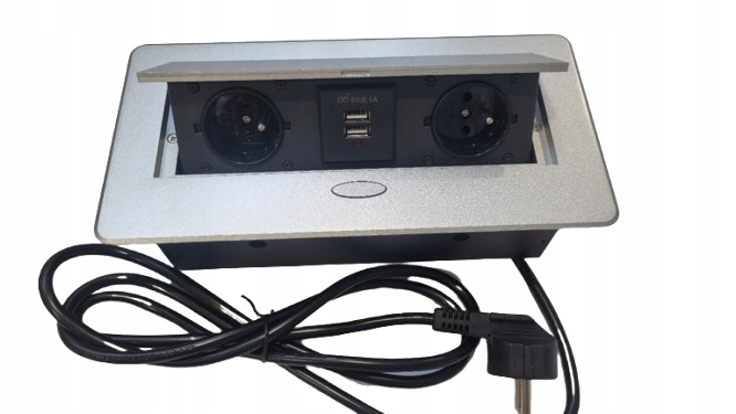Zásuvka/Modul/Box zatahovací Oval nábytkový port 2GNIAZDA+2USB šedá barva