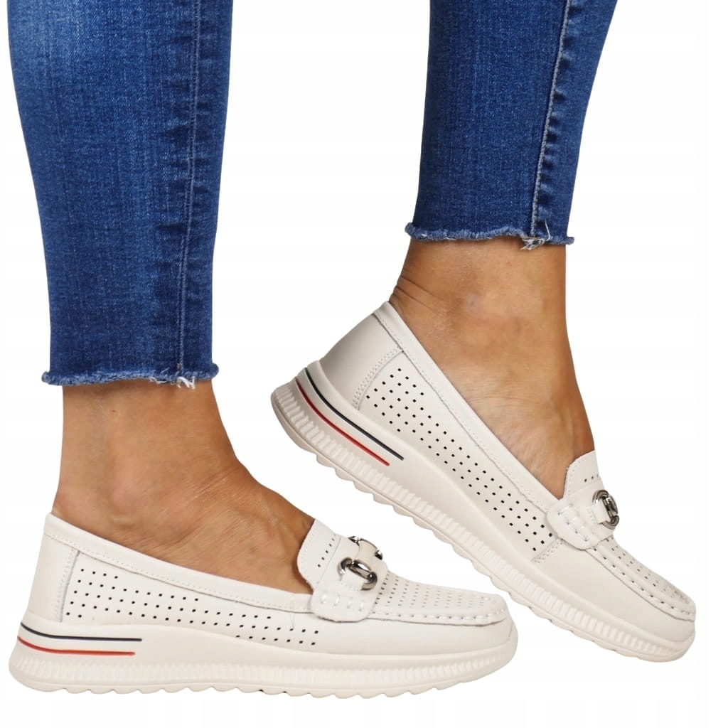 Dámské Kožené Mokasíny Na Koturnu, Béžové, Perforované, Kožený Top