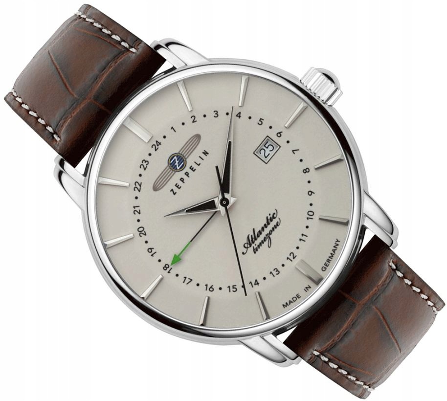 Elegantní Pánské Hodinky Zeppelin 8442-5 Time Zone S Datumem Na Pásku Box 40 mm