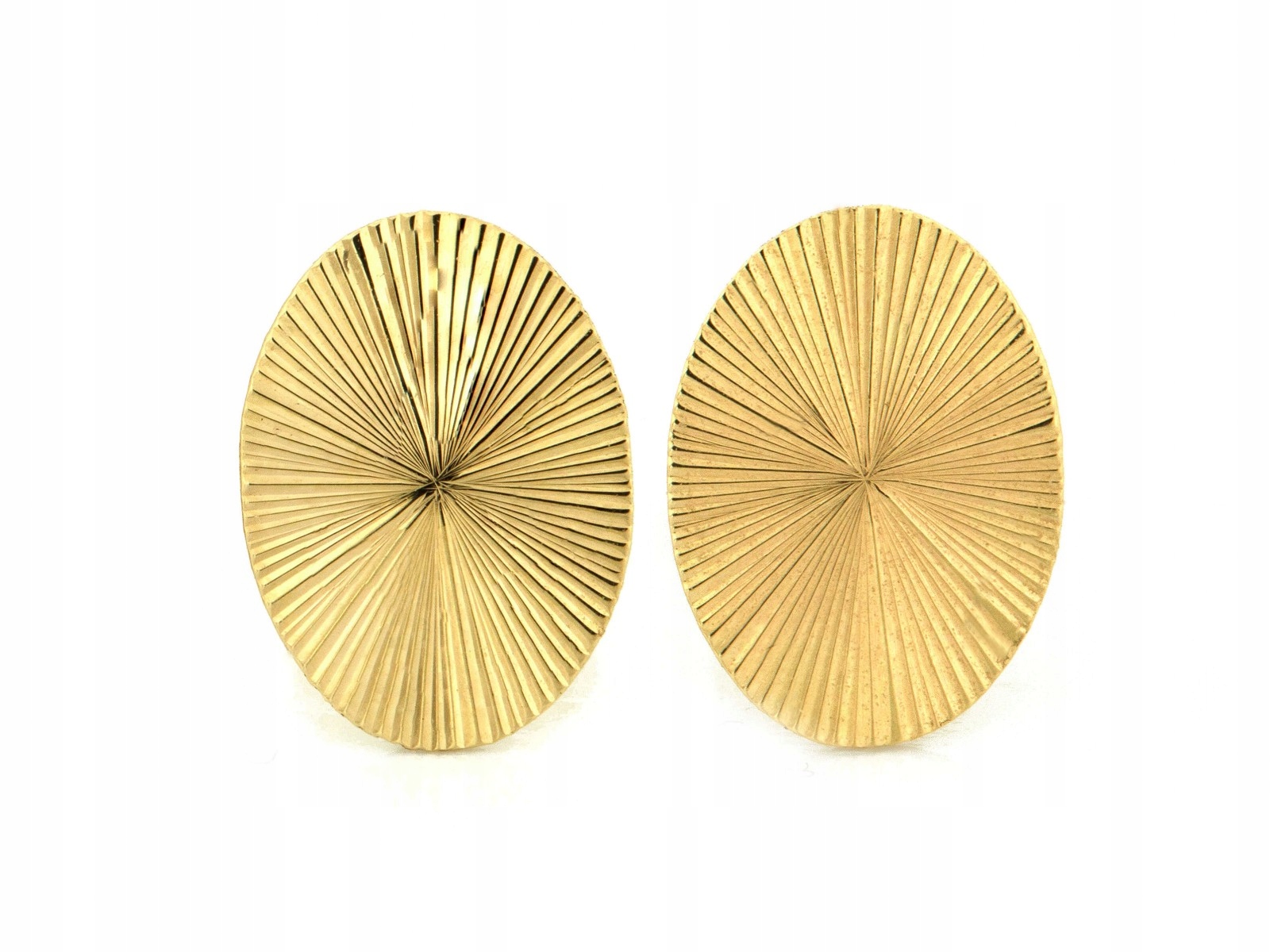 Zlaté náušnice 585 s oválným tvarem, ryhovaná kolečka na tyči 0.60g 14k