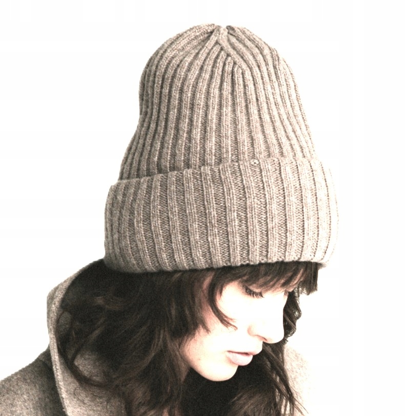 Dámská vlněná čepice s Kašmírem, čepice s ohybem, světle béžová Aquila Loman Polska