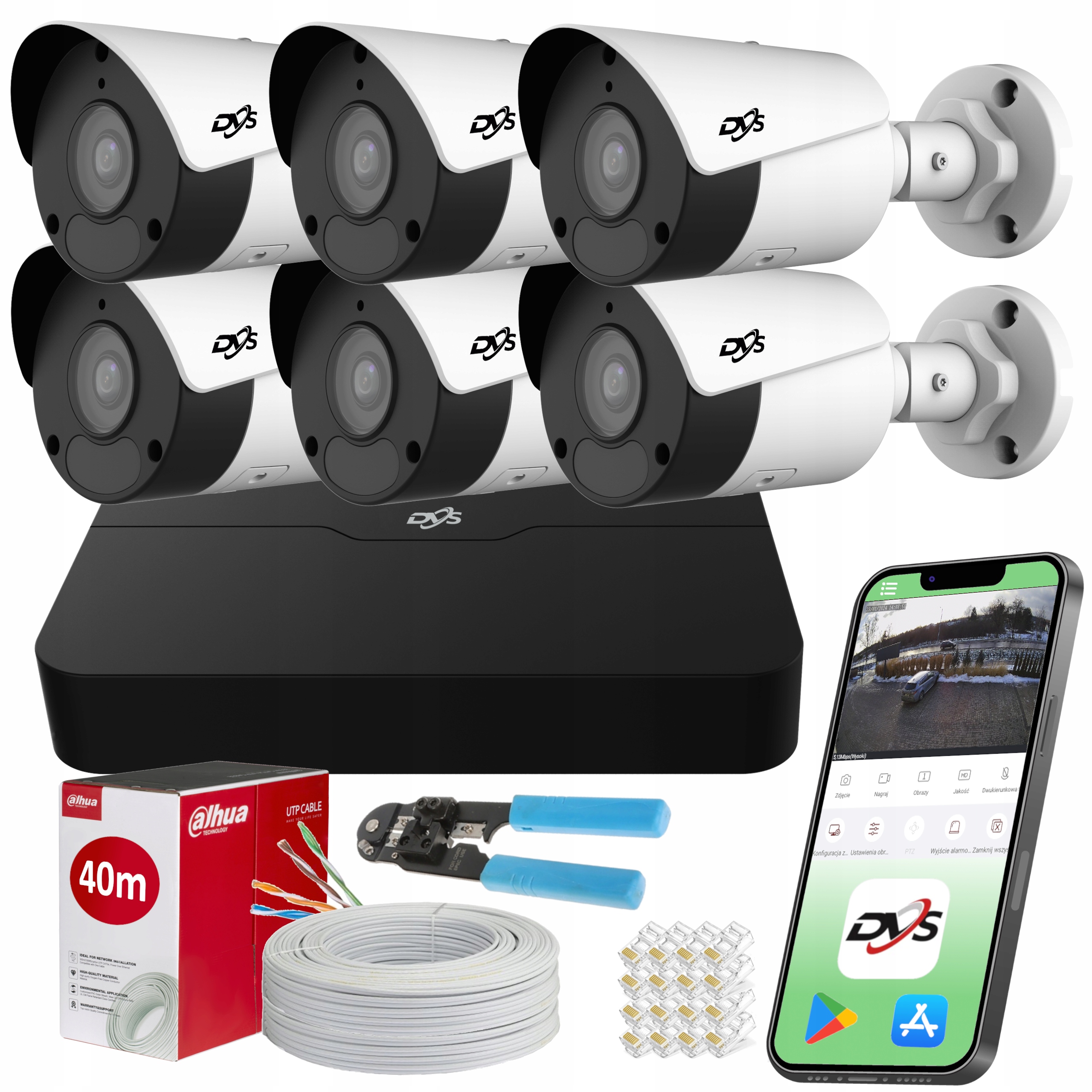 ZESTAW KAMER DO MONITORINGU 2MPX FULL HD IP POE 6 KAMERY ZEWNĘTRZNE DVS