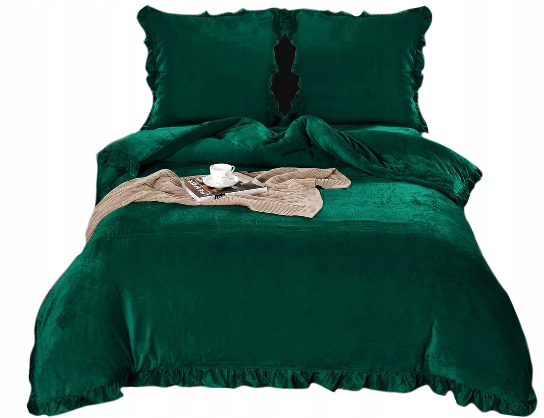 Komplet Gruba Ciepła Polar Pościel 160X200 Zimowa Kolor Zieleń