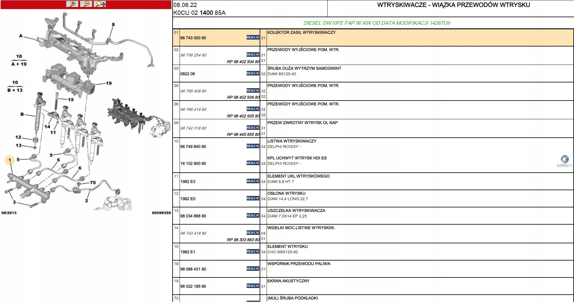 RAMPA WTRYSKU C C4,P308 2.0/2.2 BLUEHDI 9674300080 Typ samochodu Samochody osobowe