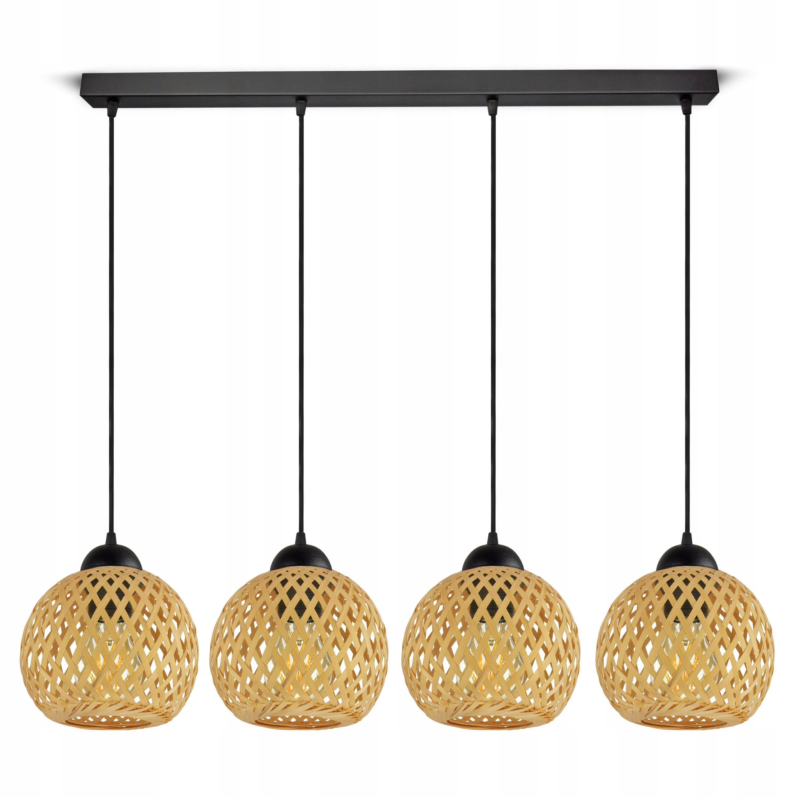 Lampa Sufitowa Wisząca Bambusowa Pleciona Boho Naturalna 584-BZ4 Led Czarna