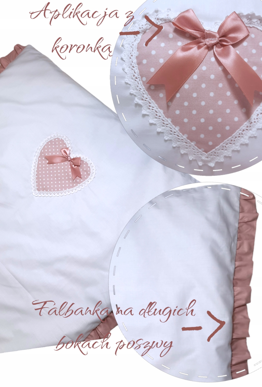 POSZWA Poszewka na kołdrę PREMIUM DOTS OLO KORONKA SERCE Biała 02 100x75 Długość (cm) 100