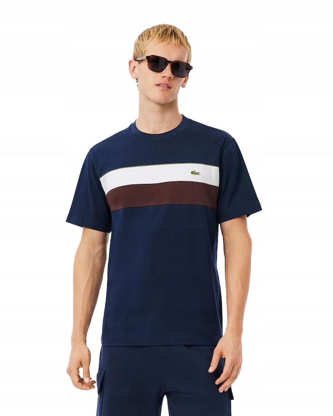 Lacoste Modré Bavlněné Pánské Tričko S Kulatým Výstřihem A Kapucí