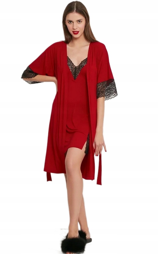 Vanilla&amp;oh!zuza Peniuar/ Župan 3933 Červená Viskóza 2XL/3XL 44/46