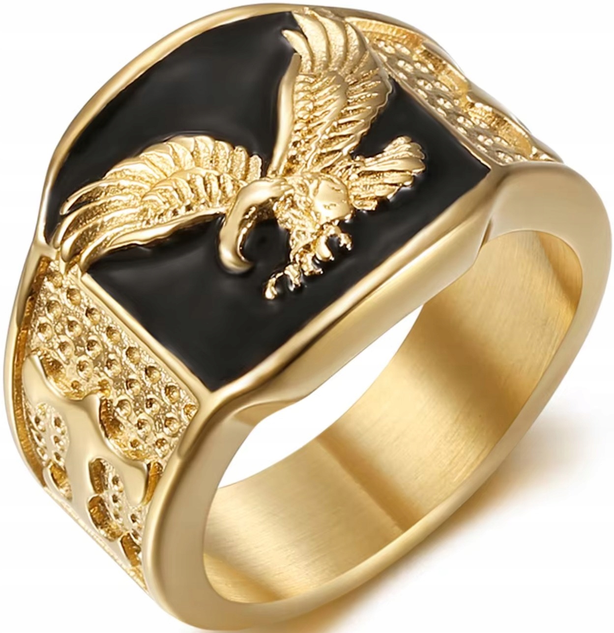 Zlatý signet s orlem Onyx Stylový módní prsten Ocel