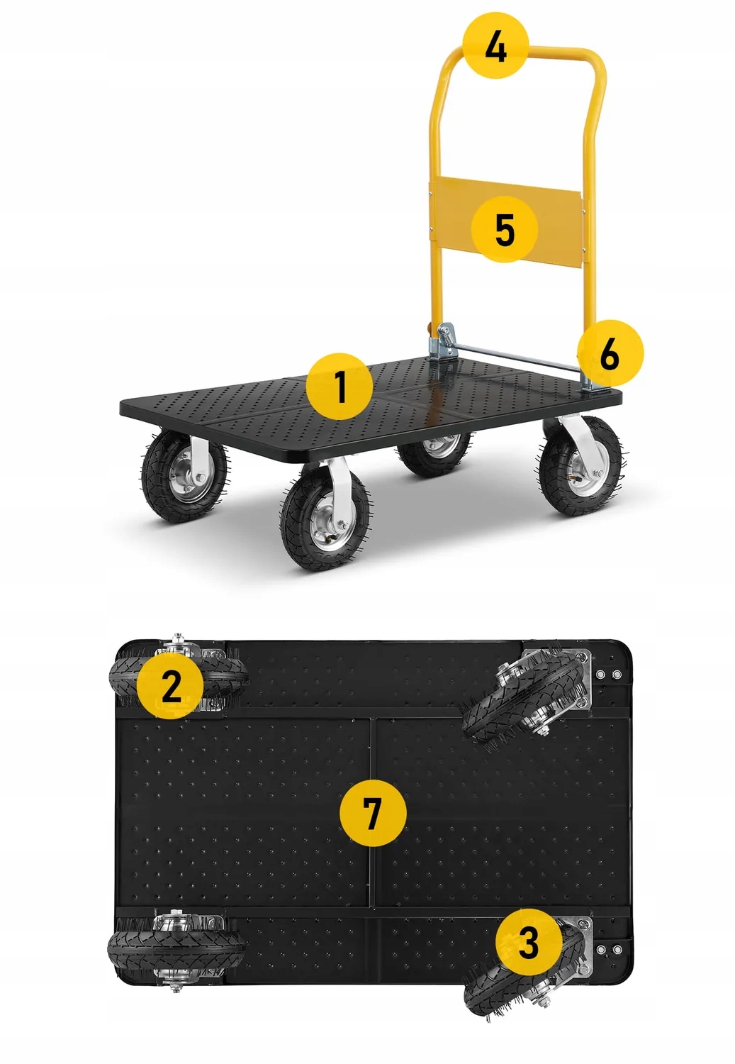 Wózek magazynowy transportowy platformowy składany pompowane koła HIGHER PRO 500kg LH10-500-P — 26