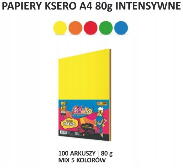 PAPIER KSERO A4 MIX KOLORÓW INTENSYWNYCH 100KARTEK Marka Pastello