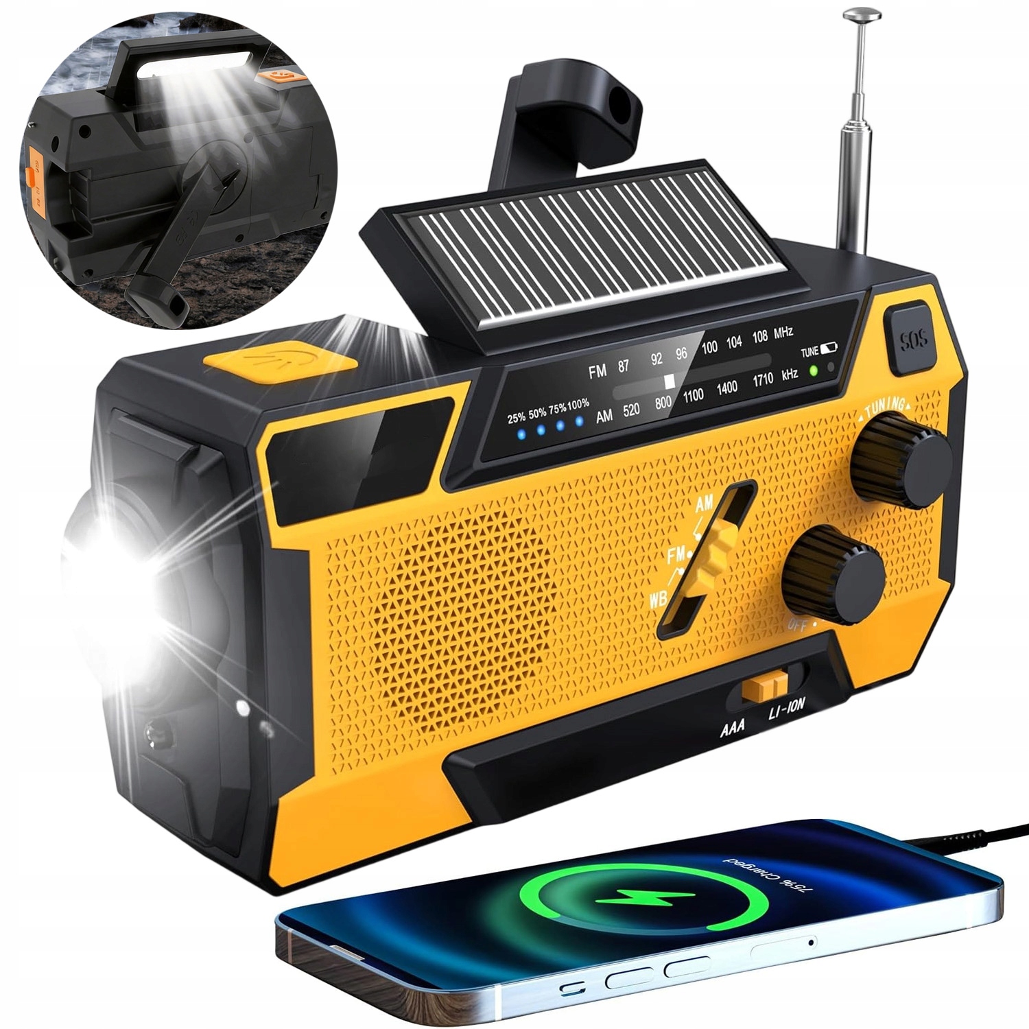 Rádio Na Kliku Přenosné Solární Dynamo Nouzové Svítilna Powerbanka+svítilna