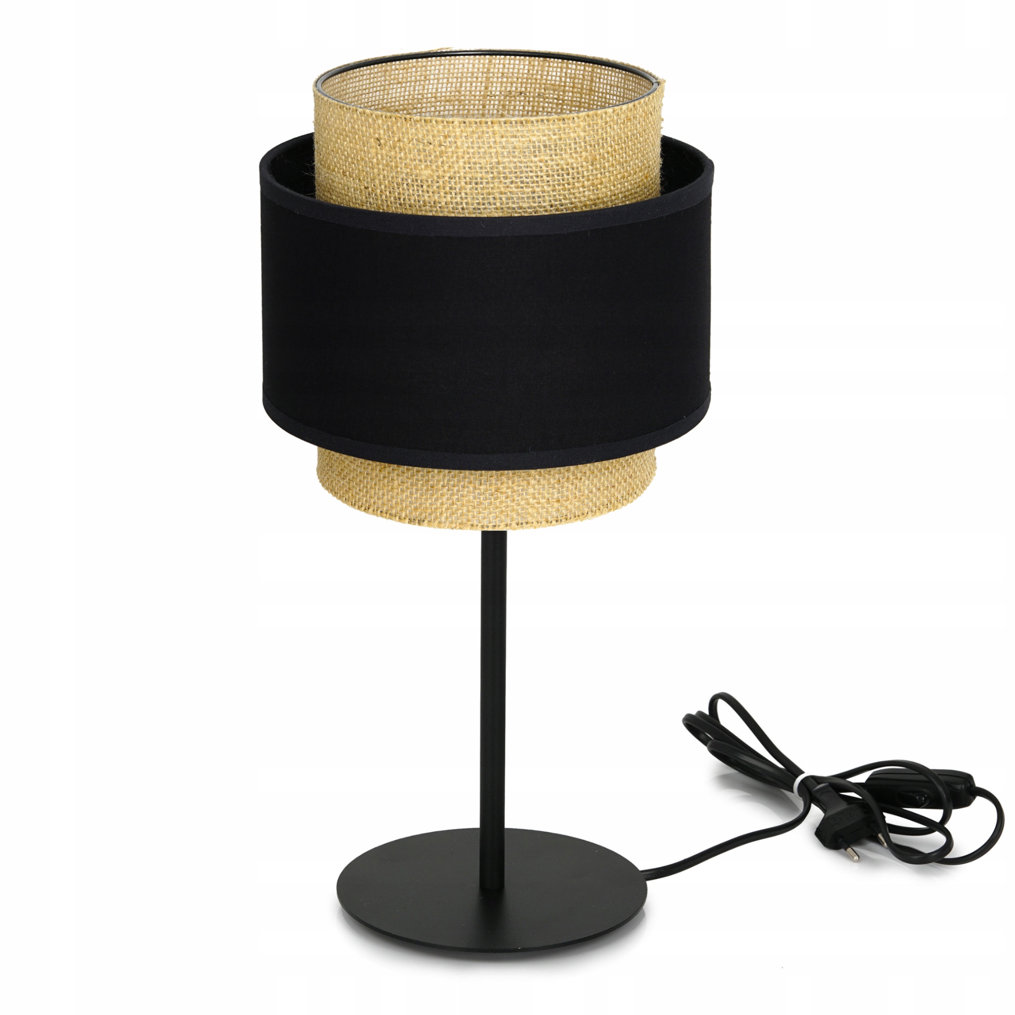 Lampka Nocna Stołowa Jutowa Czarna Boho Juta Biurkowa Abażur Polska E27 Led