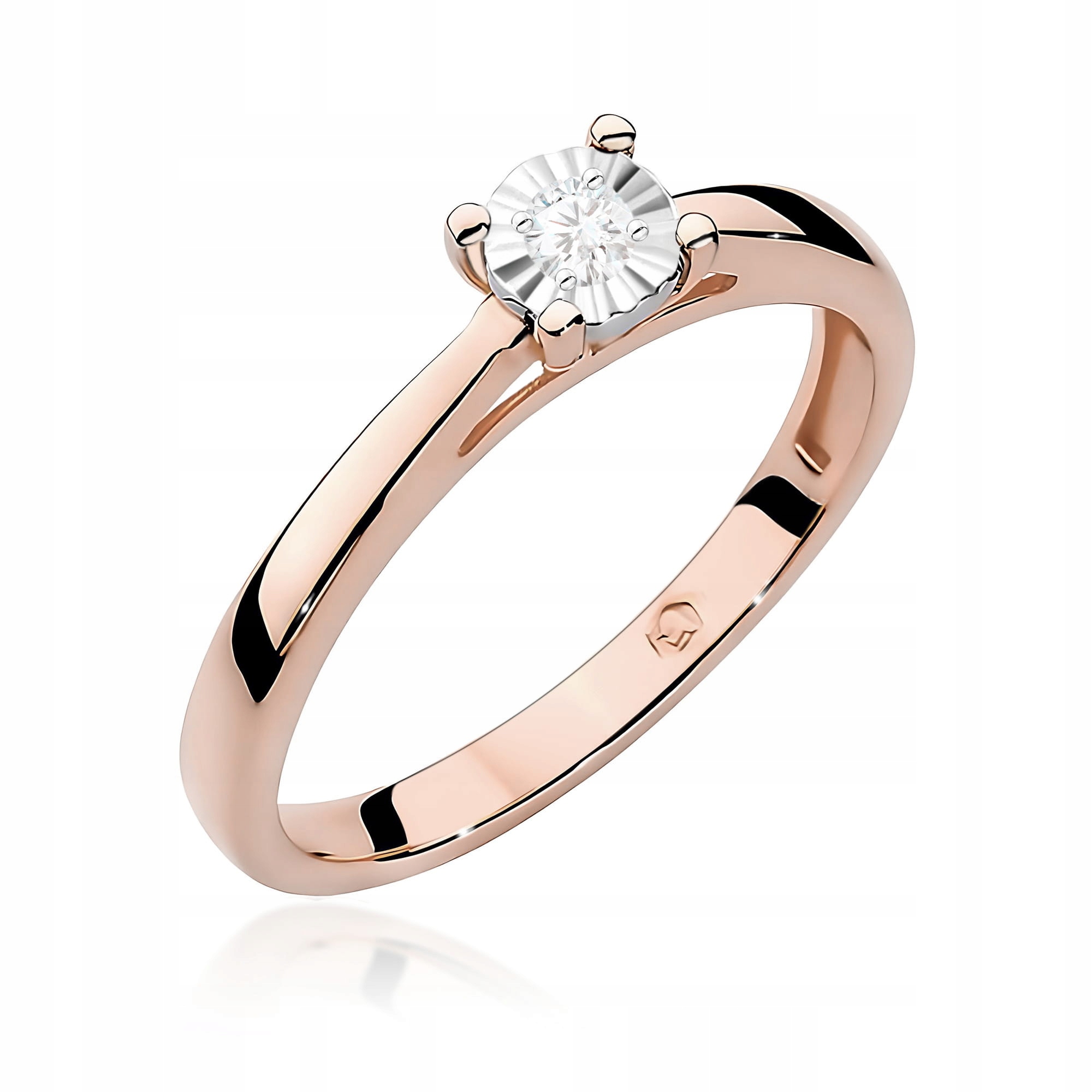 Prstýnek z růžového zlata 585 diamantem lab 0,08 ct zásnubní klasický