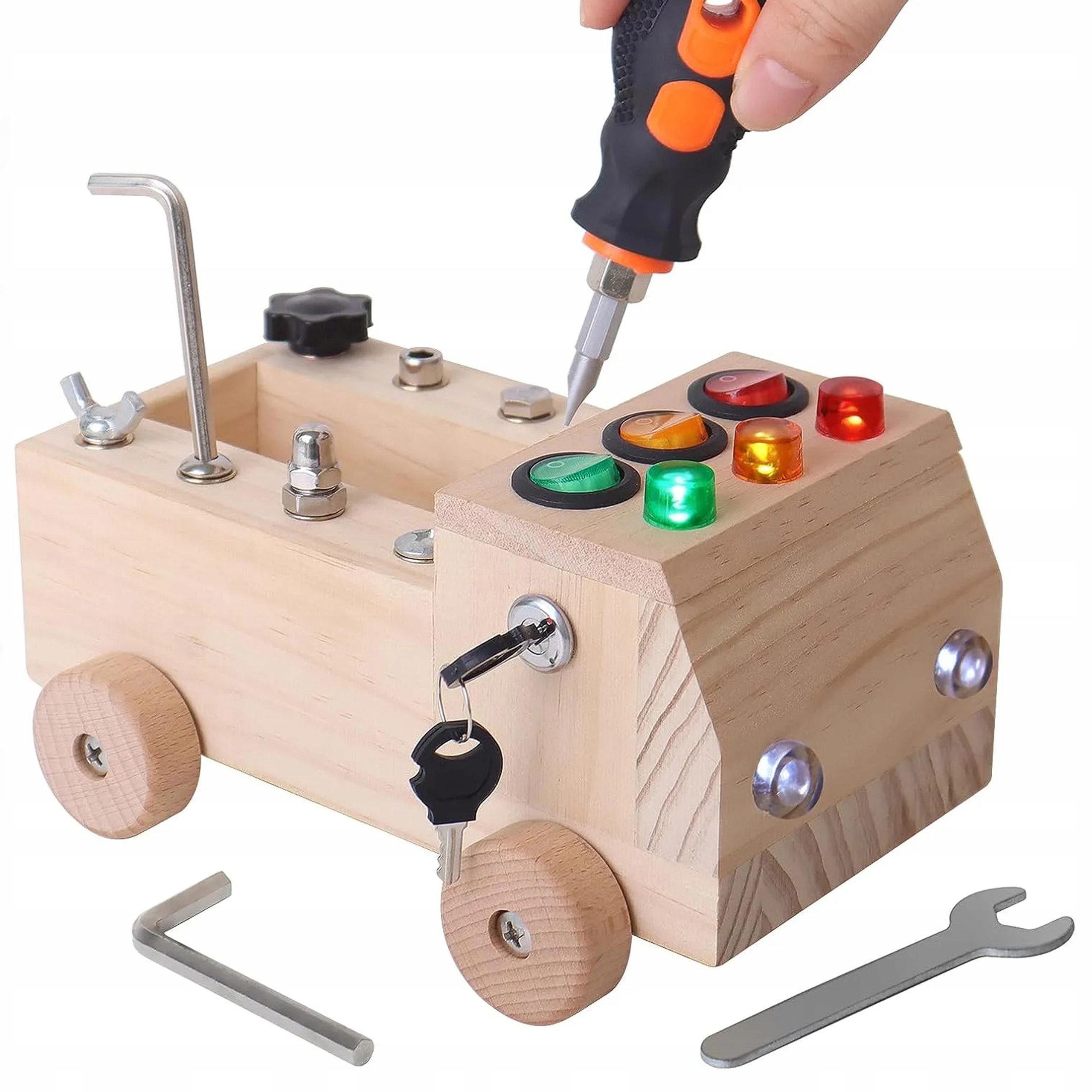 DREWNIANE AUTO SAMOCHÓD NARZĘDZIA MONTESSORI WARSZTAT INTERAKTYWNA ZABAWKA Marka inna