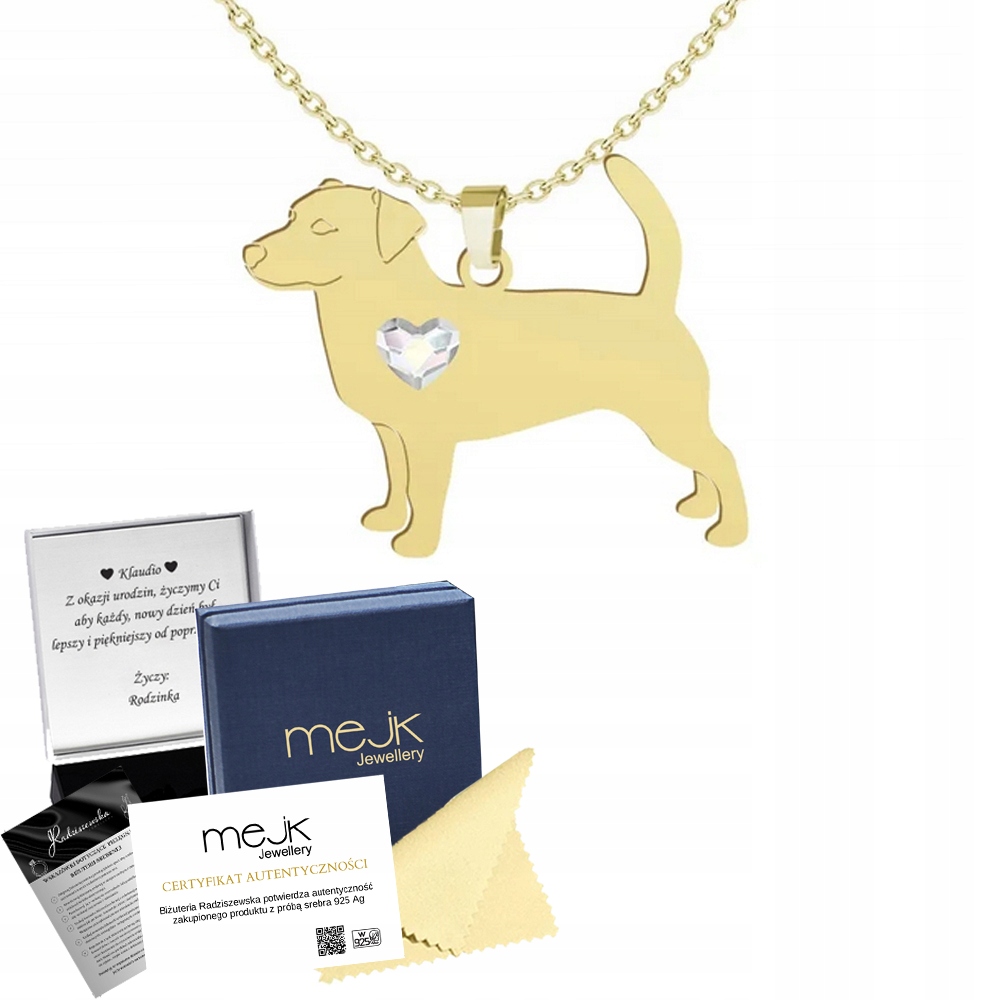 Zlatý náhrdelník s psem Jack Russell teriérem Krátkosrstý 925 Žena Gravírování
