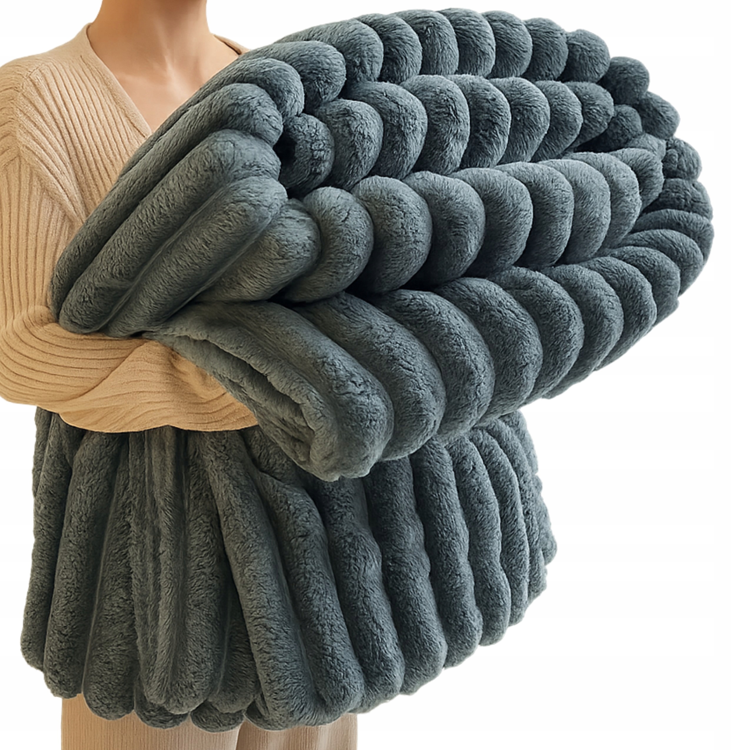 Měkká Deka 200x220 Waves Přehoz Postel Křeslo Pohovka Pléd Nadýchaný Šedý