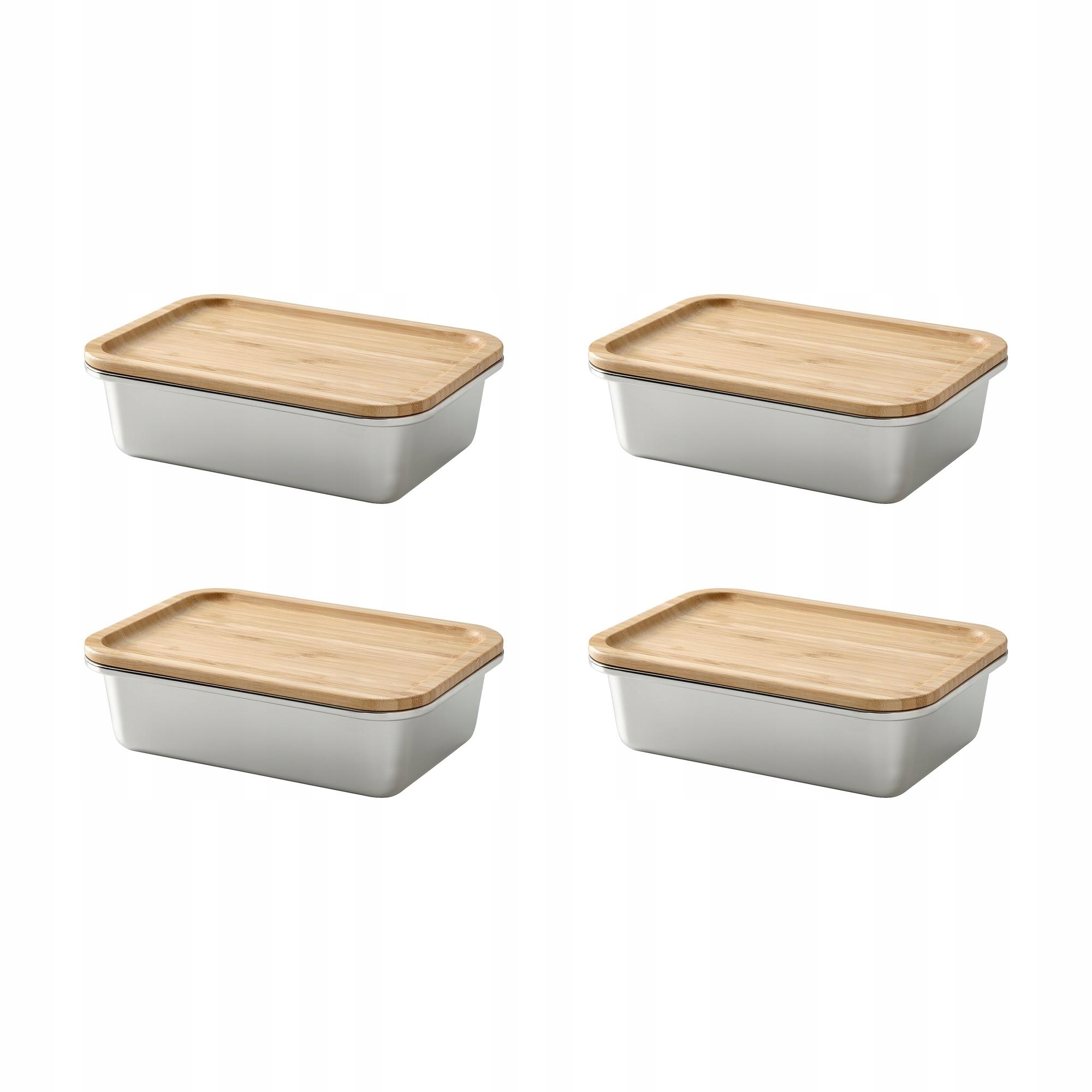 4 ks Nádoba na potraviny nerezová ocel bambus 1.0 l Ikea 365+
