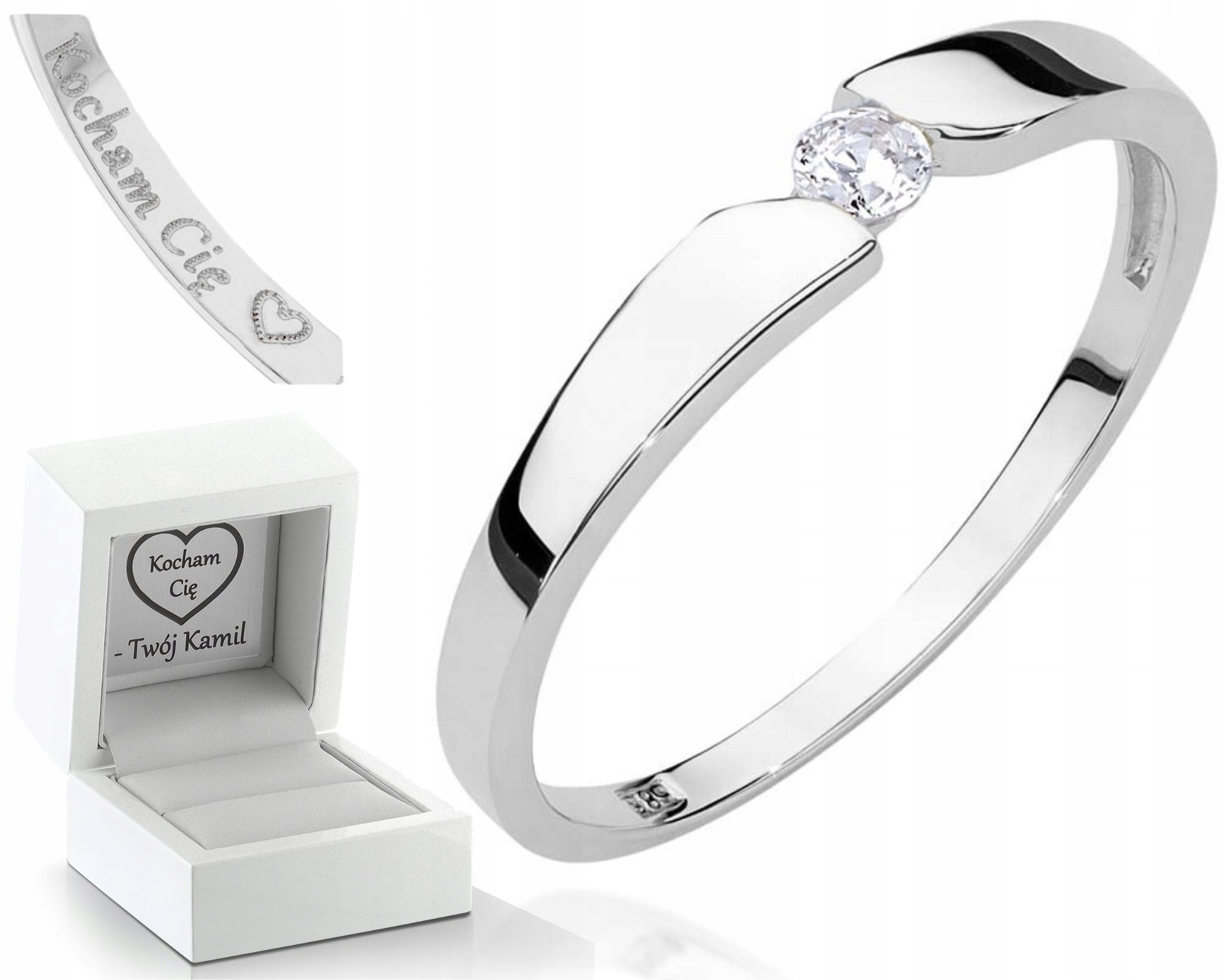 Bílé Zlato Prstýnek Briliant Gravírování Dárek 585